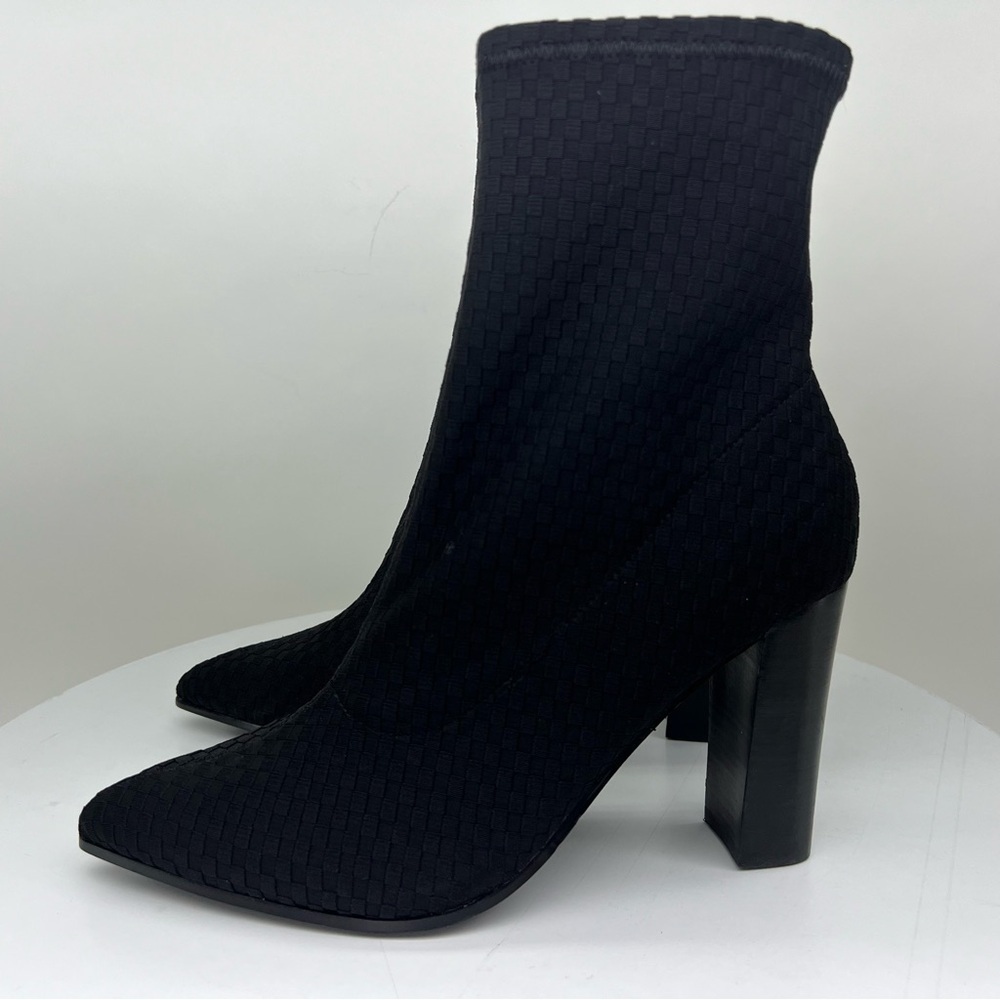 Fergie Taryn Ankle Boot Booties Black Basketweave Geometric Dressy Office Career
